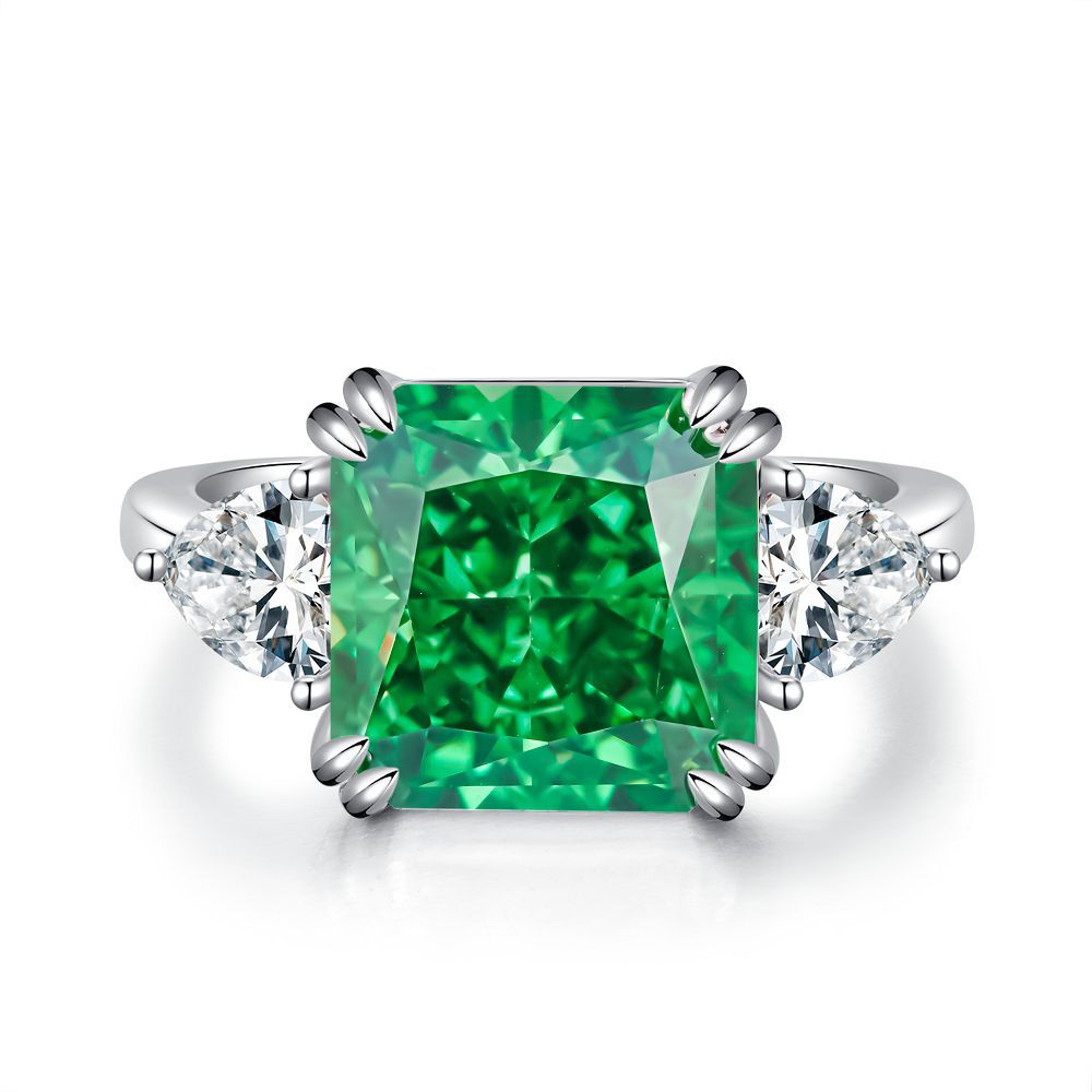 Zamrud ring, Ice Flower Cut, Green colour, Sterling Silver