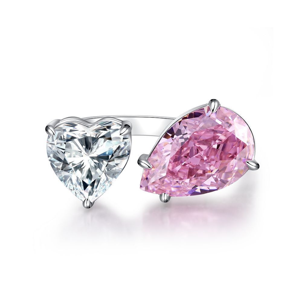 Kenanga ring, Heart & Teardrop cut, White & Pink colour, Sterling Silver