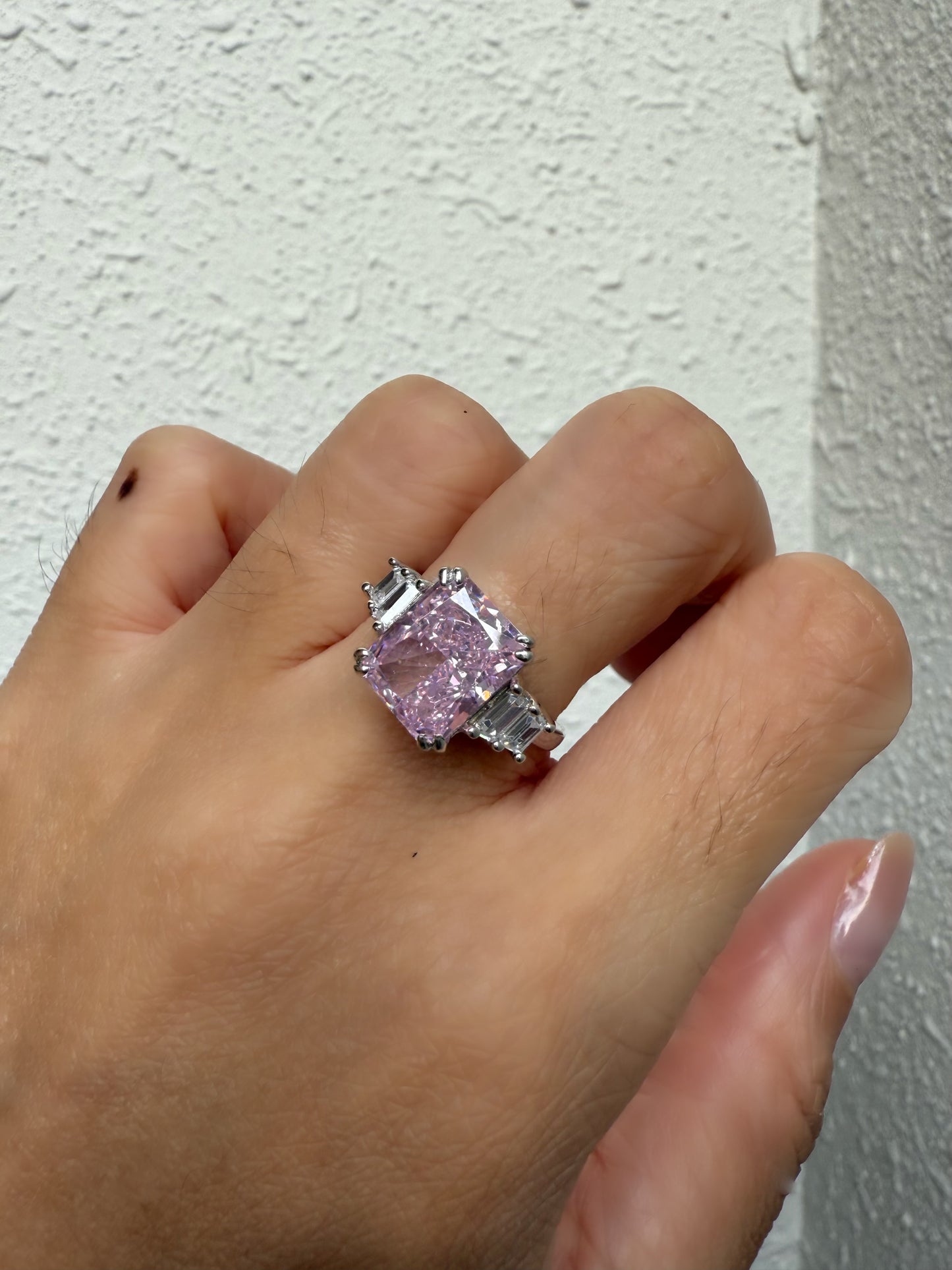 Puteri ring, Ice flower cut, Pink colour, Sterling Silver