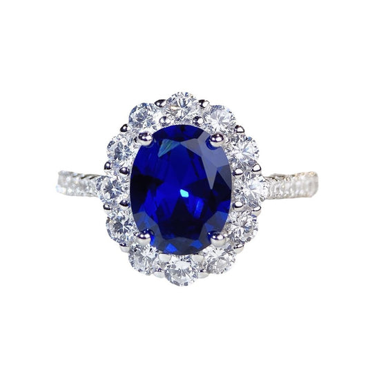 Diana ring, Oval cut, Blue sapphire color, Sterling Silver